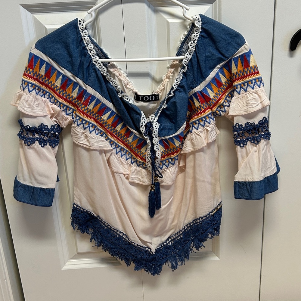 Bohemian Blue and Cream Blouse